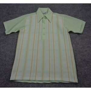 VTG 70s JC Penney Knit Polo Shirt Mens Green Disco Dagger Collar Stripped